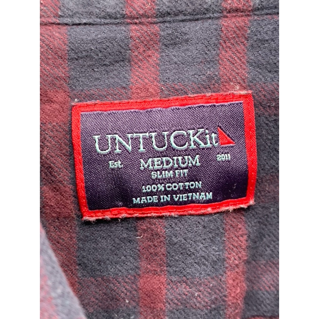 UNTUCKIT Men's Navy-Red Check Button-Up Long Sleeve Flannel Rully Shirt SZ M