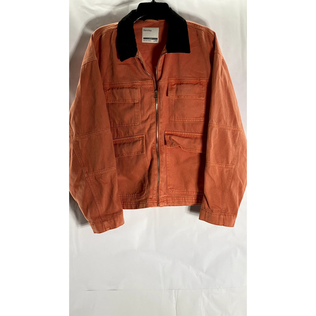 BERSHKA Men's Orange Cotton Four-Pocket Zip-Up Denim Jacket SZ S