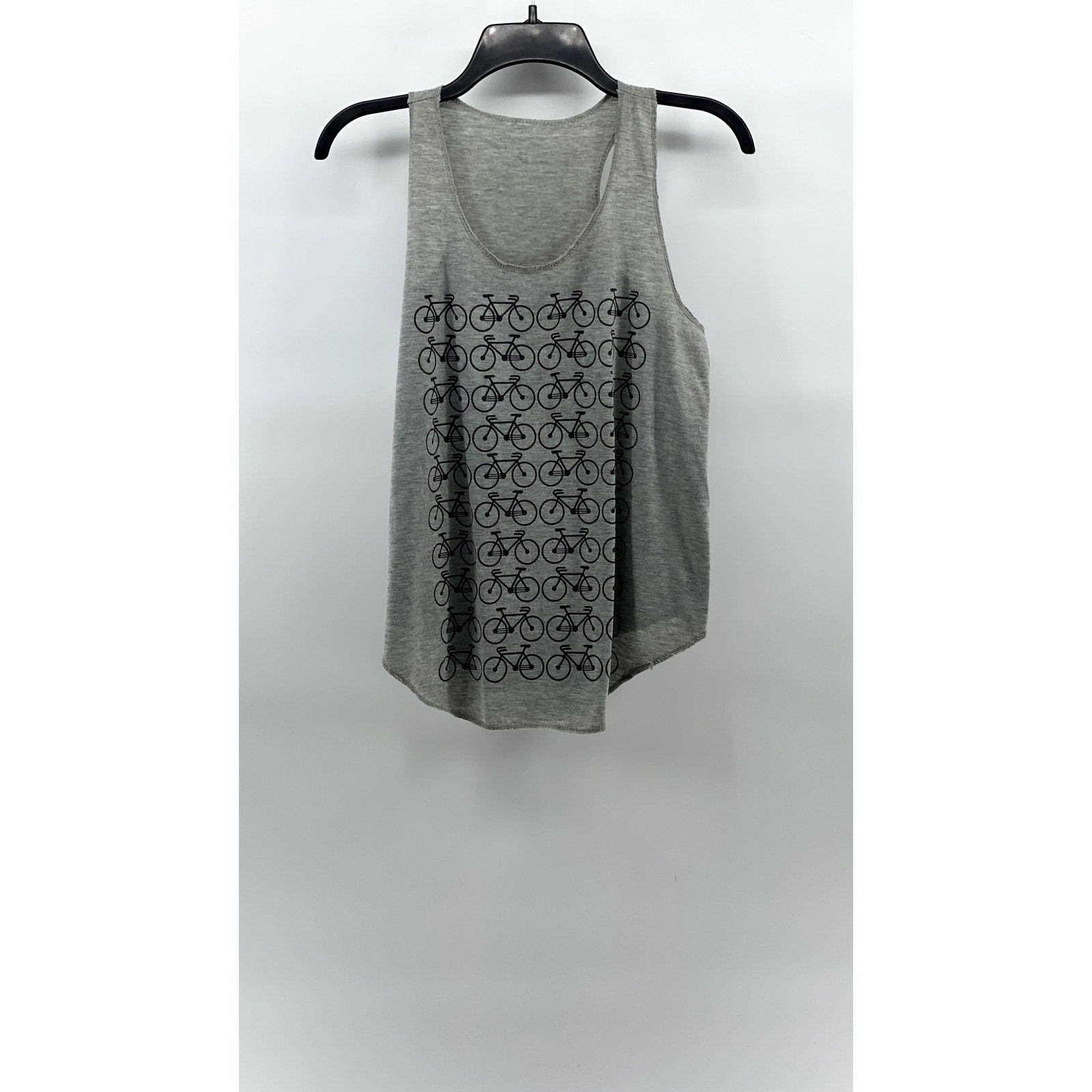 UNBRANDED Women's Light Gray Scoop-Neck Bicycle Print Loose-Fit Tank Top SZ S