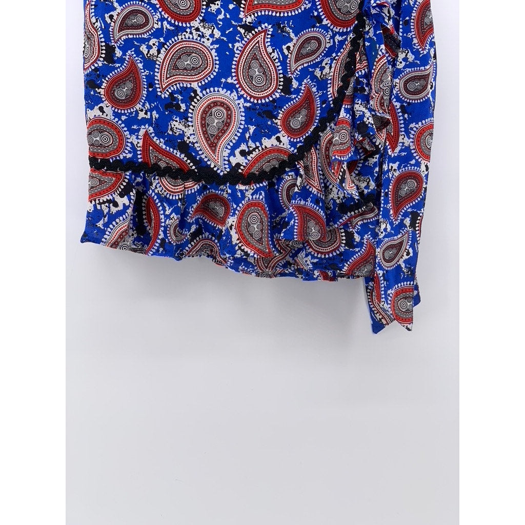DODO BAR OR Women's Blue-Red Silk Paisley Printed Mini Skirt SZ 40(USS)