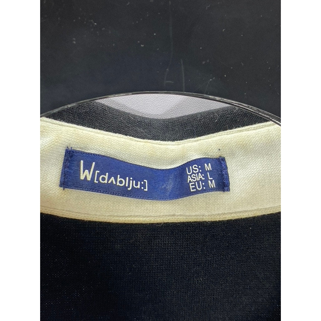 W[DABLJU:] Men's Black-Beige Embroidered 'B' Long Sleeve Polo Shirt SZ M