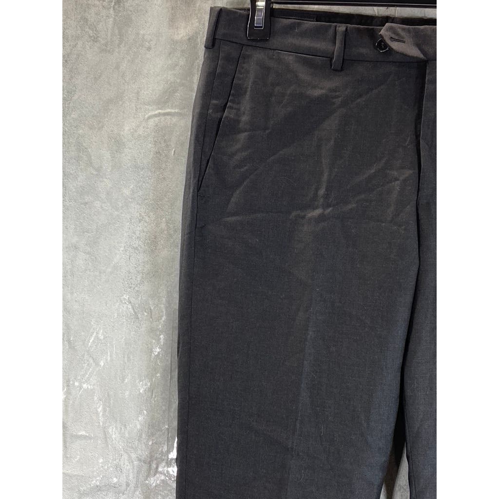 UNBRANDED Men's Black Luxe Flat Front Wool & Cashmere Blend Slim Trousers SZ 34R
