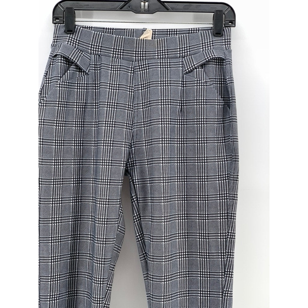 INDERO Women's Black-White Houndstooth Check Skinny Pants SZ L/XL