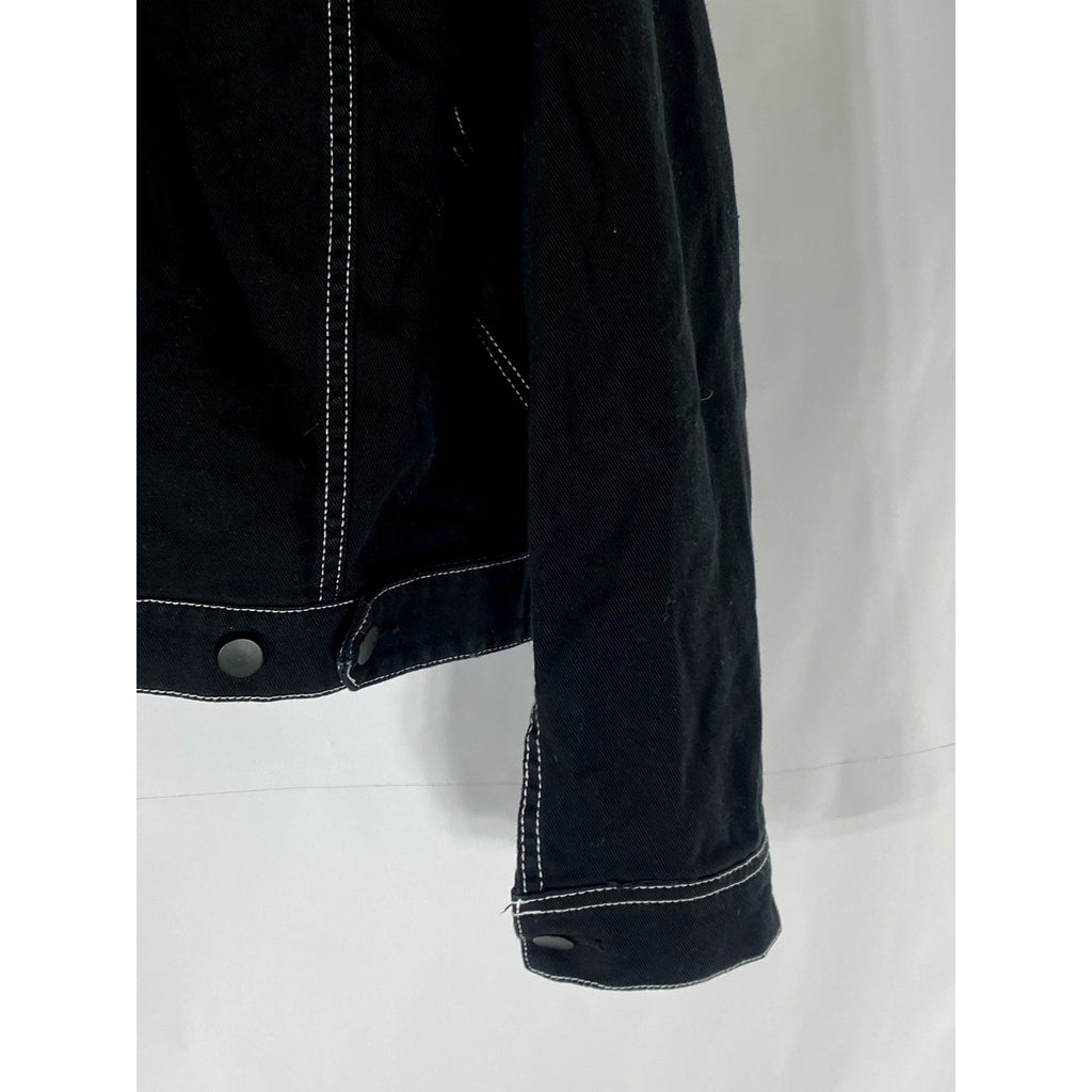 H&M Women’s Black Solid Patch Pocket Cropped Denim Jacket SZ 8