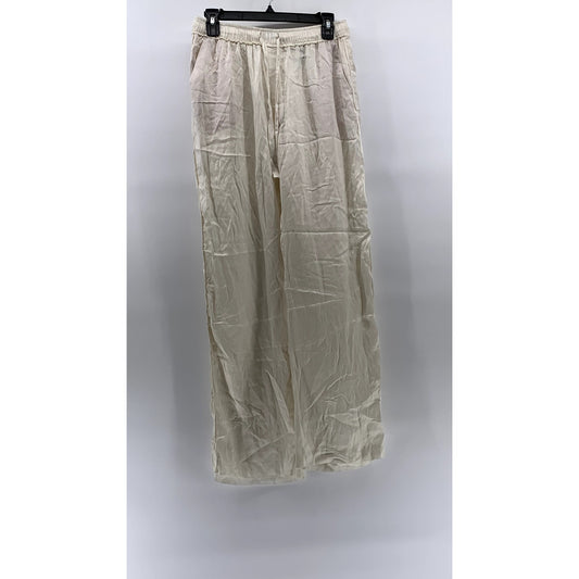 ZARA Women's Off-White Silk Drawstring Relaxed Fit Pull-On Pajama Pants SZ M
