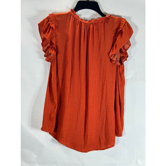 RACHEL RACHEL ROY Women's Orange Tie-Neck Ruffle Short Sleeve Top SZ M