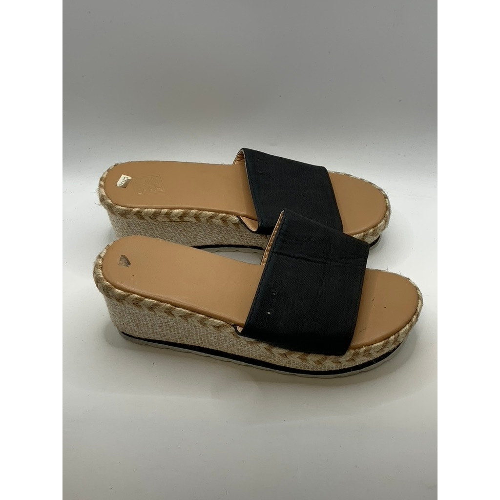 UNBRANDED Women's Black-Tan Espardille Wedge Sandals SZ 6