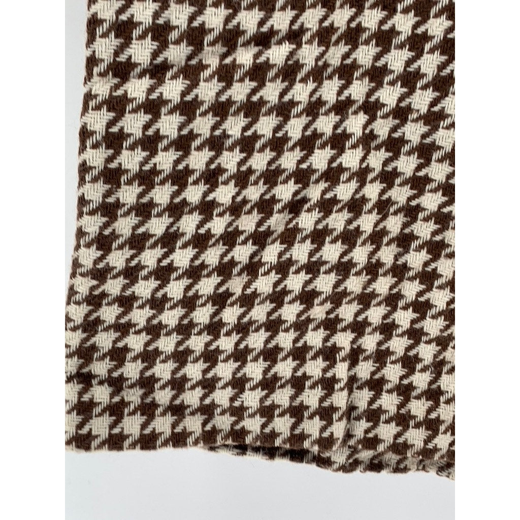 UNBRANDED Women's Brown-Cream Houndstooth Prairie Long Sleeve Sheath Dress SZ S