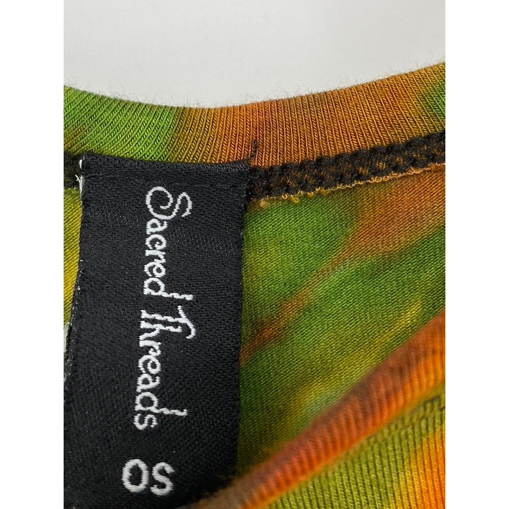 SACRED THREADS Women's Green-Multi Print Asymmetrical Hem Cropped Tank Top SZ OS