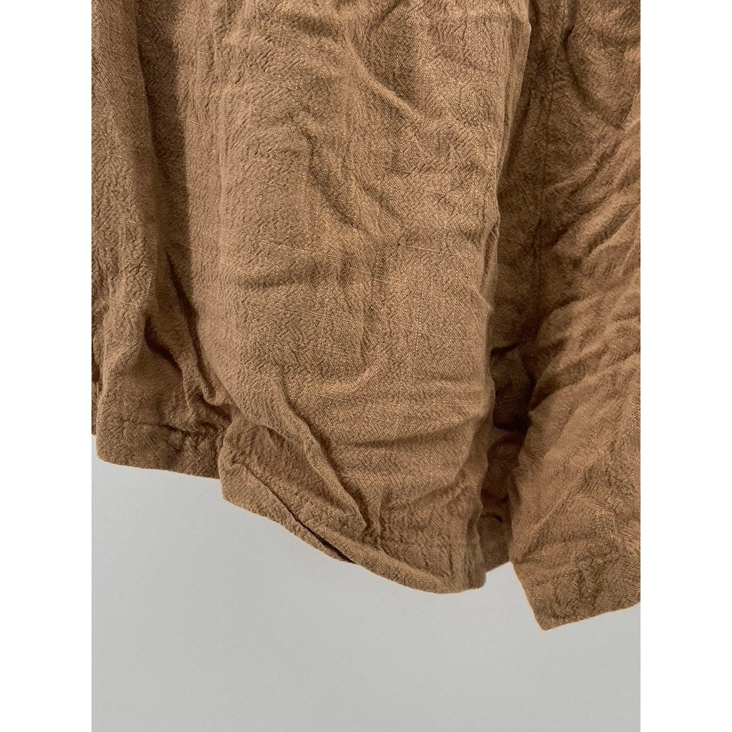 AUTOMET Women's Tan Linen-Blend Textured Pull-On Relaxed-Fit Casual Shorts SZ S