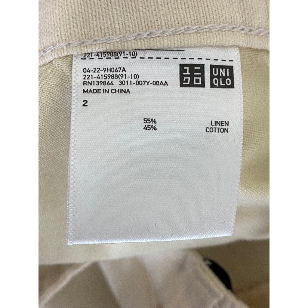 UNIQLO X INES DE LA FRESSANGE Women's Beige Linen-Cotton Wide-Leg Pant SZ 2