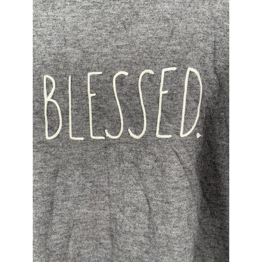 RAE DUNN Women's Raglan Long Sleeve "BLESSED" Gray Pullover Sweatshirt SZ XL