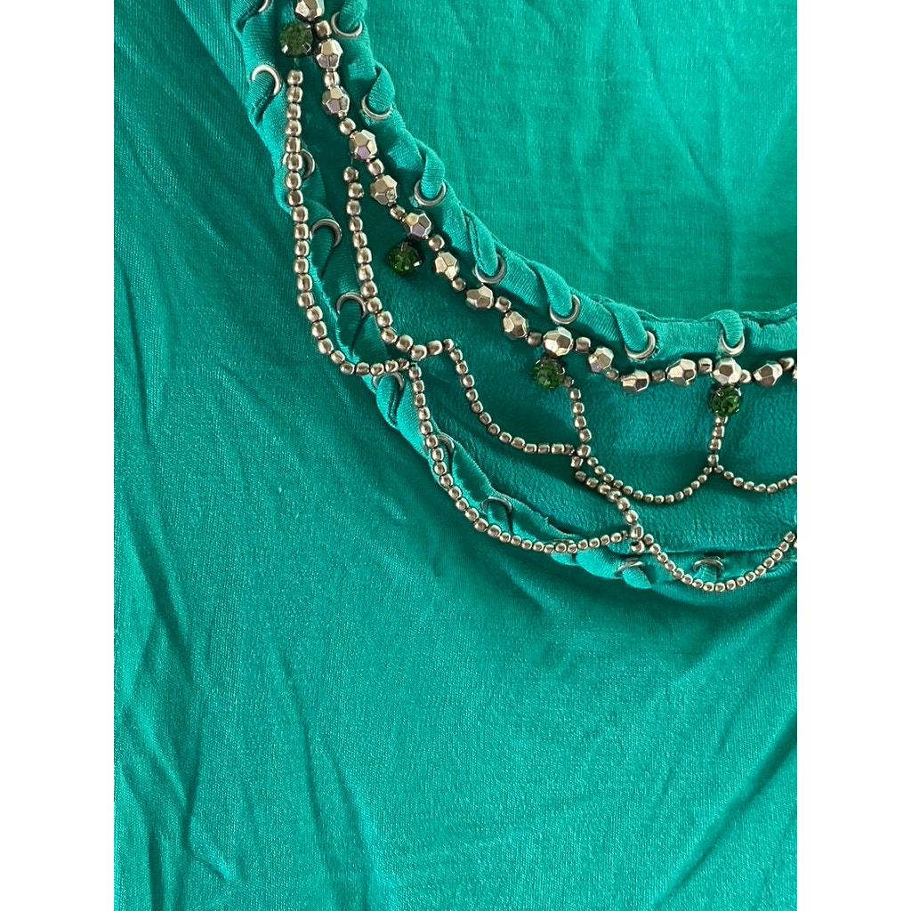 ROBERTO CAVALLI Women's Green Rhinestone Scoop-Neck Short Sleeve Top SZ S