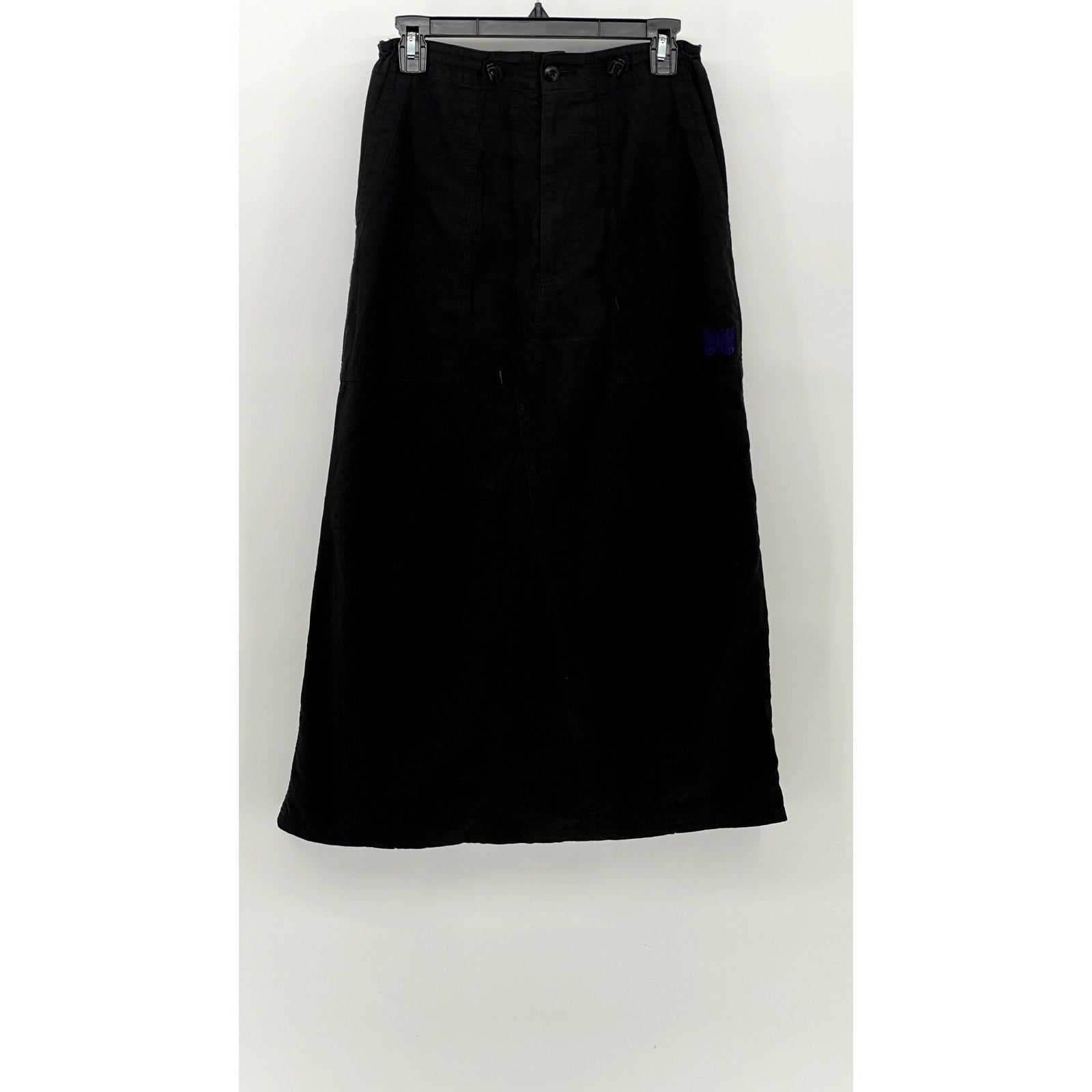 NEEDLES Women's Black Drawstring A-Line Casual Maxi Skirt SZ 1(US L)