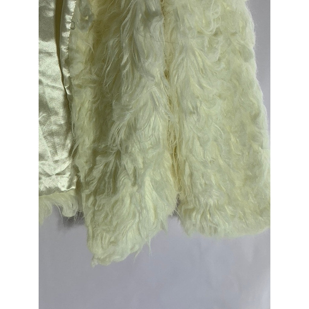CHICWISH Women's Cream Faux-Fur Satin Lined Glam Jacket SZ S