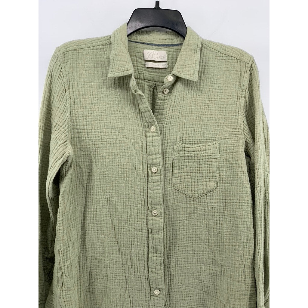 J.CREW Women's Sage Green Double Gauze Textured Button-Up Long Sleeve Top SZ S