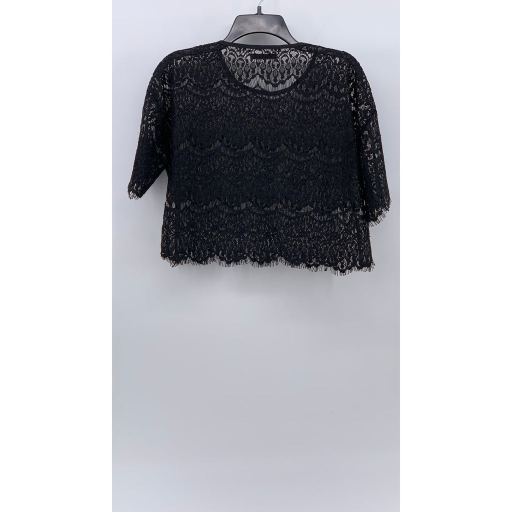BURU & JUDY Women's Black Lace Scoop-Neck Short Sleeve Relaxed Fit Top SZ M