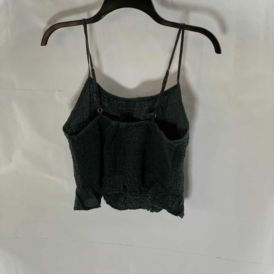 ZARA Women's Dark Gray Straight Neckline Adjustable Strap Ruffle-Hem Top SZ XL