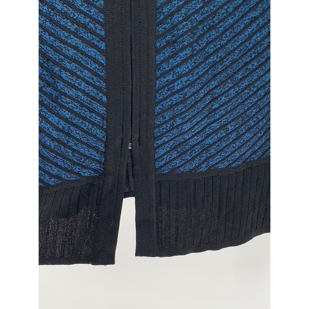 EXCLUSIVELY MISOOK Women's Vintage Blue-Black Striped Zip-Up Cardigan SZ L