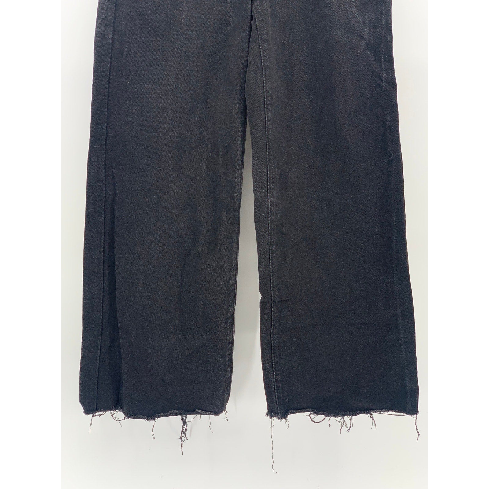 EDIKTED Women's Black Denim Frayed Wide-Leg High-Rise Five-Pocket Jeans SZ S