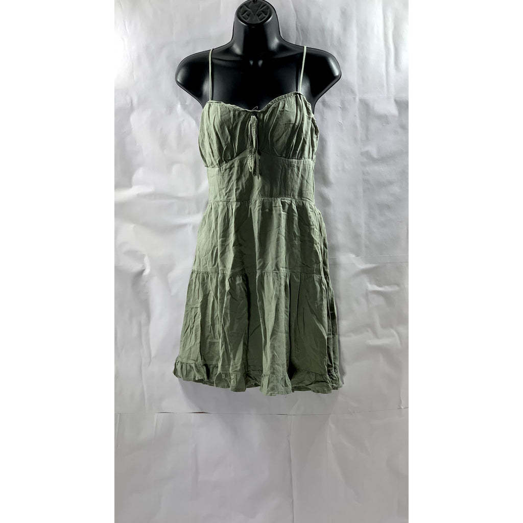 CI SONO Women's Sage Green Sweetheart Spaghetti Strap Tiered Mini Dress SZ S