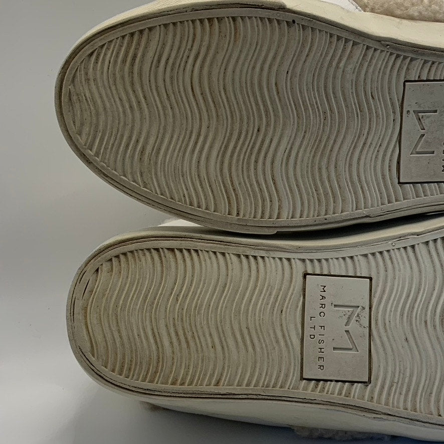 MARC FISHER LTD Women's White/Tan Mello Faux Sherpa Trim Lace-Up Sneakers SZ 8