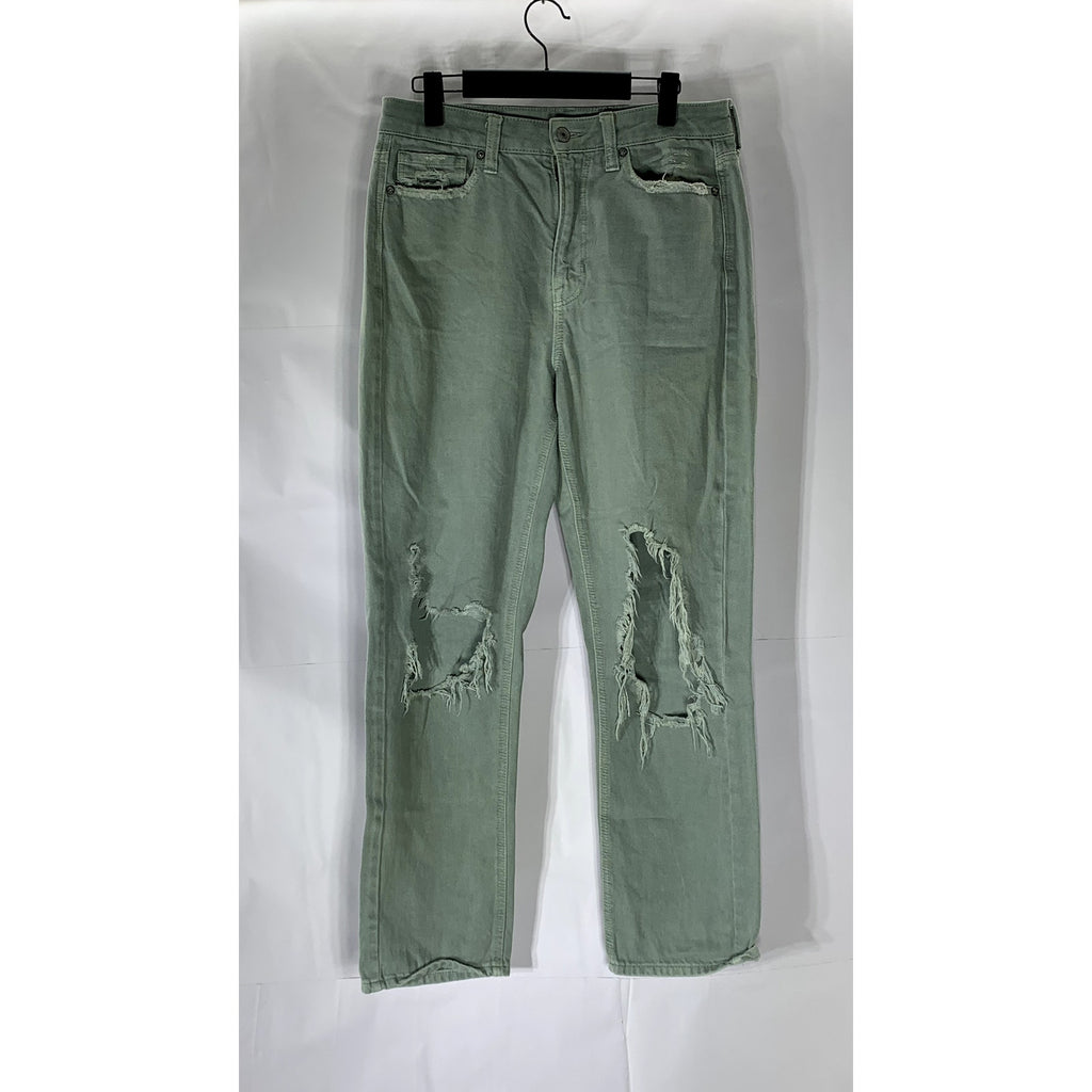 AMERICAN EAGLE Women's Green Distressed Regular-Fit Straight-Leg Denim Jean SZ 8