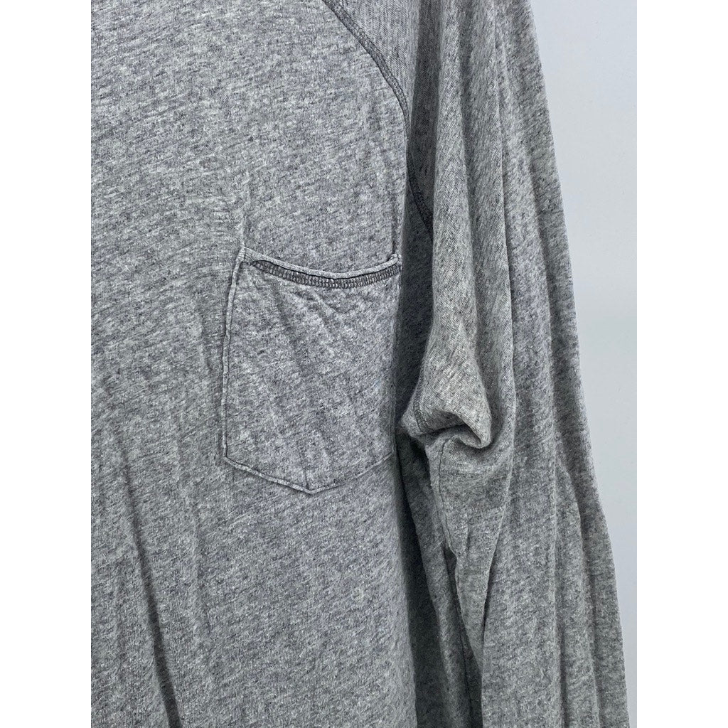 H&M Women's Gray Cotton-Linen Scoop-Neck Relaxed Fit Long Sleeve Casual Top SZXL