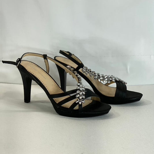 ADRIENNE VITTADINI Women's Black Satin Germaine Embellished Open-Toe Sandal SZ10