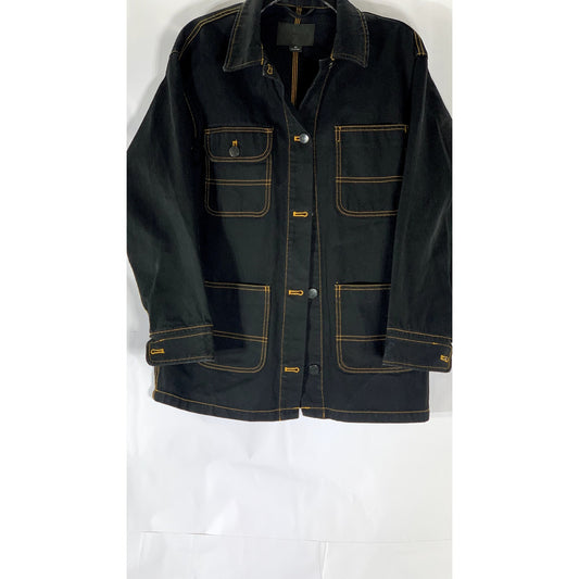 MONKI Women’s Black Denim Overstitch Four Pocket Trucker Jacket SZ XS