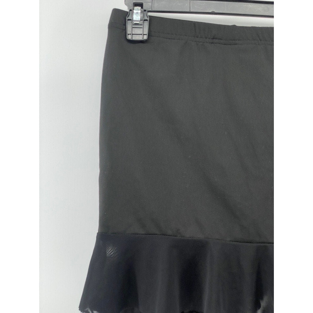 UNBRANDED Women's Black Asymmetrical Mesh Ruffle Hem Pull-On Mini Skirt SZ XS