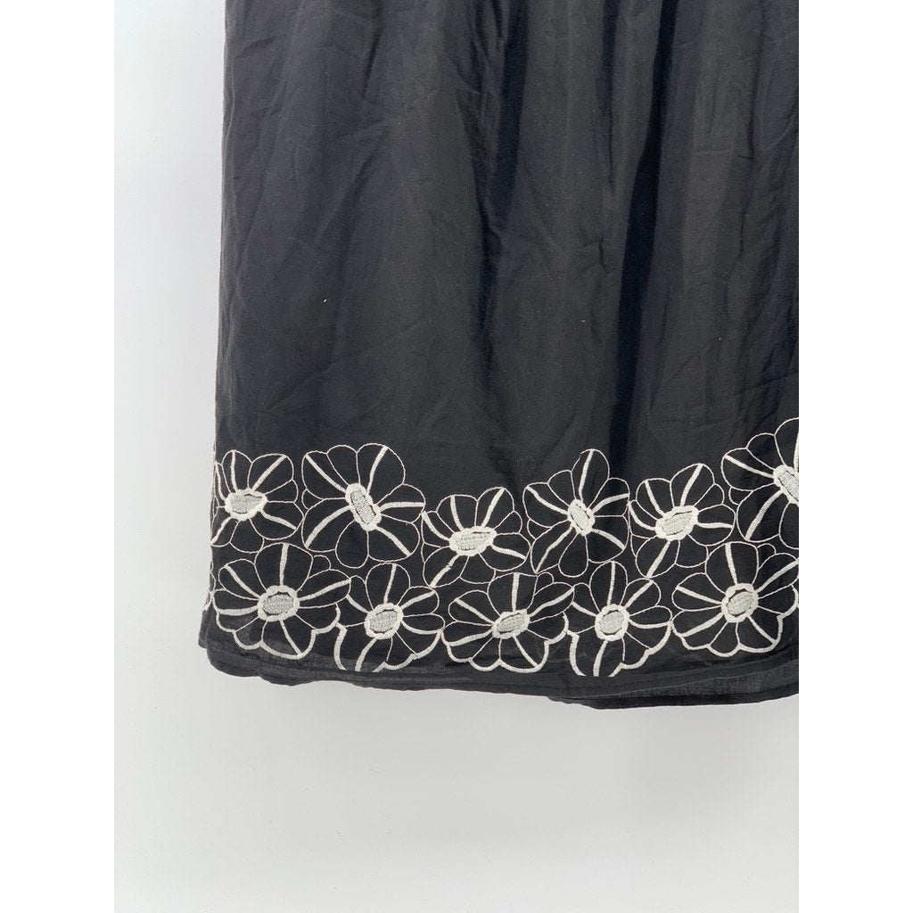 TIMING Women's Black-White Floral Embroidered Strapless A-Line Mini Dress SZ L