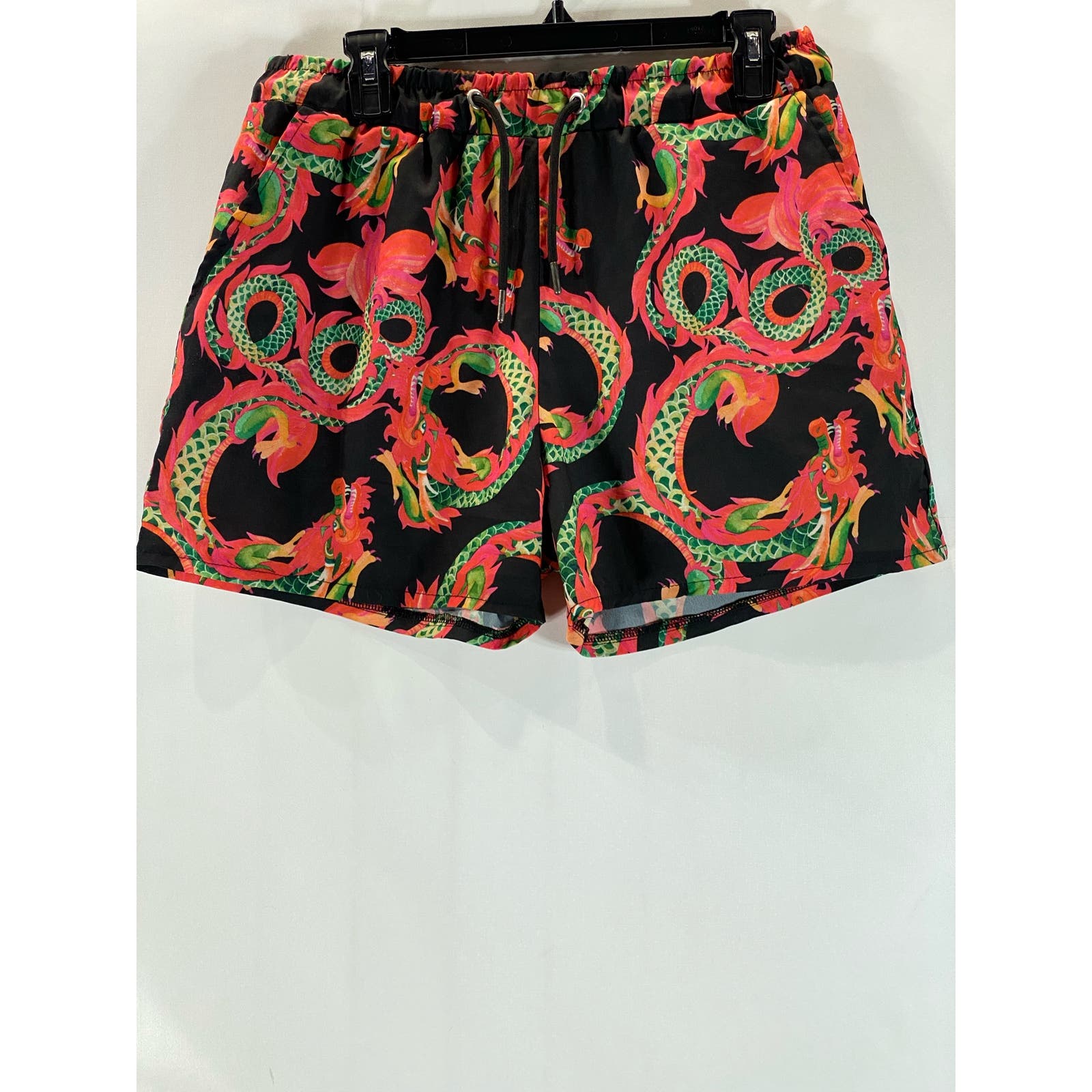 BOOHOO MAN Men's Red/Black Dragon Print Drawstring Pull-On Shorts SZ L
