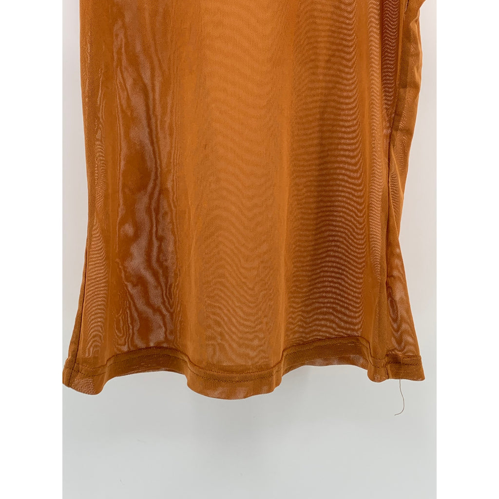 MESHKI Women's Orange Mesh Crewneck Sleeveless Dollie Tank Top SZ M