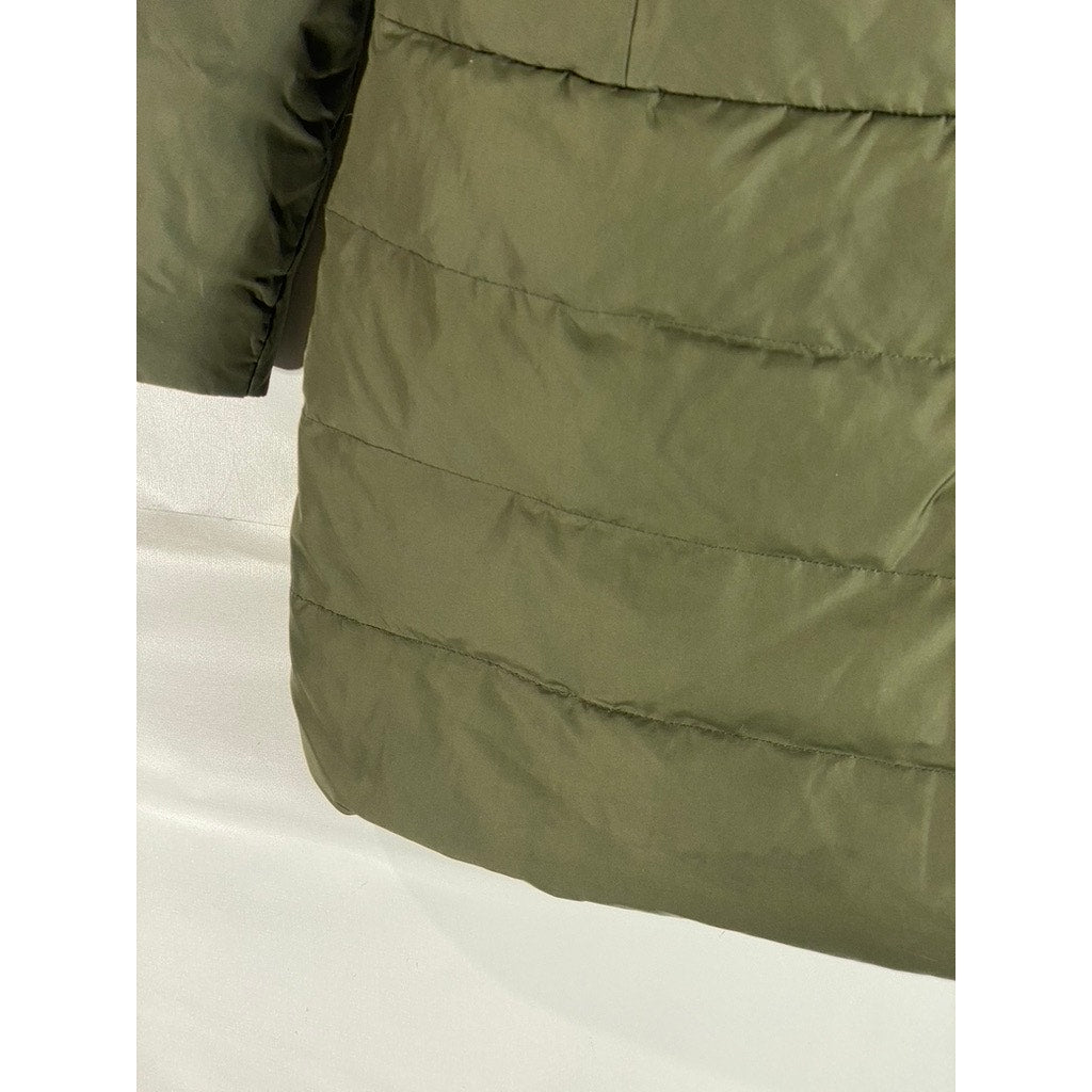 ELLEN TRACY Women's Olive Full-Zip Snap-Button Stand Collar Puffer Jacket SZ S