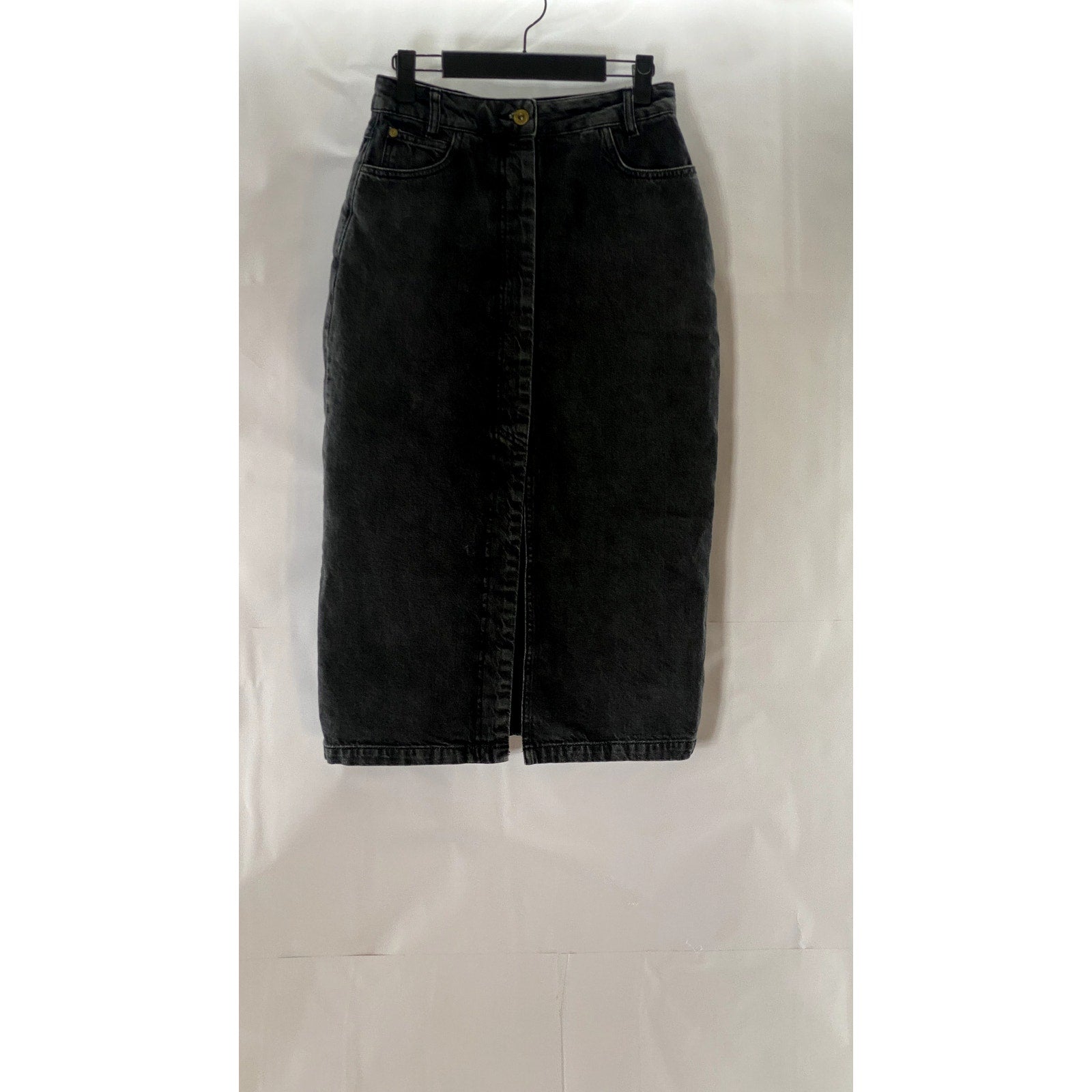 SESSUN BLUE Women's Black Denim Amadeo Split Button Front Skirt SZ 36(US4)