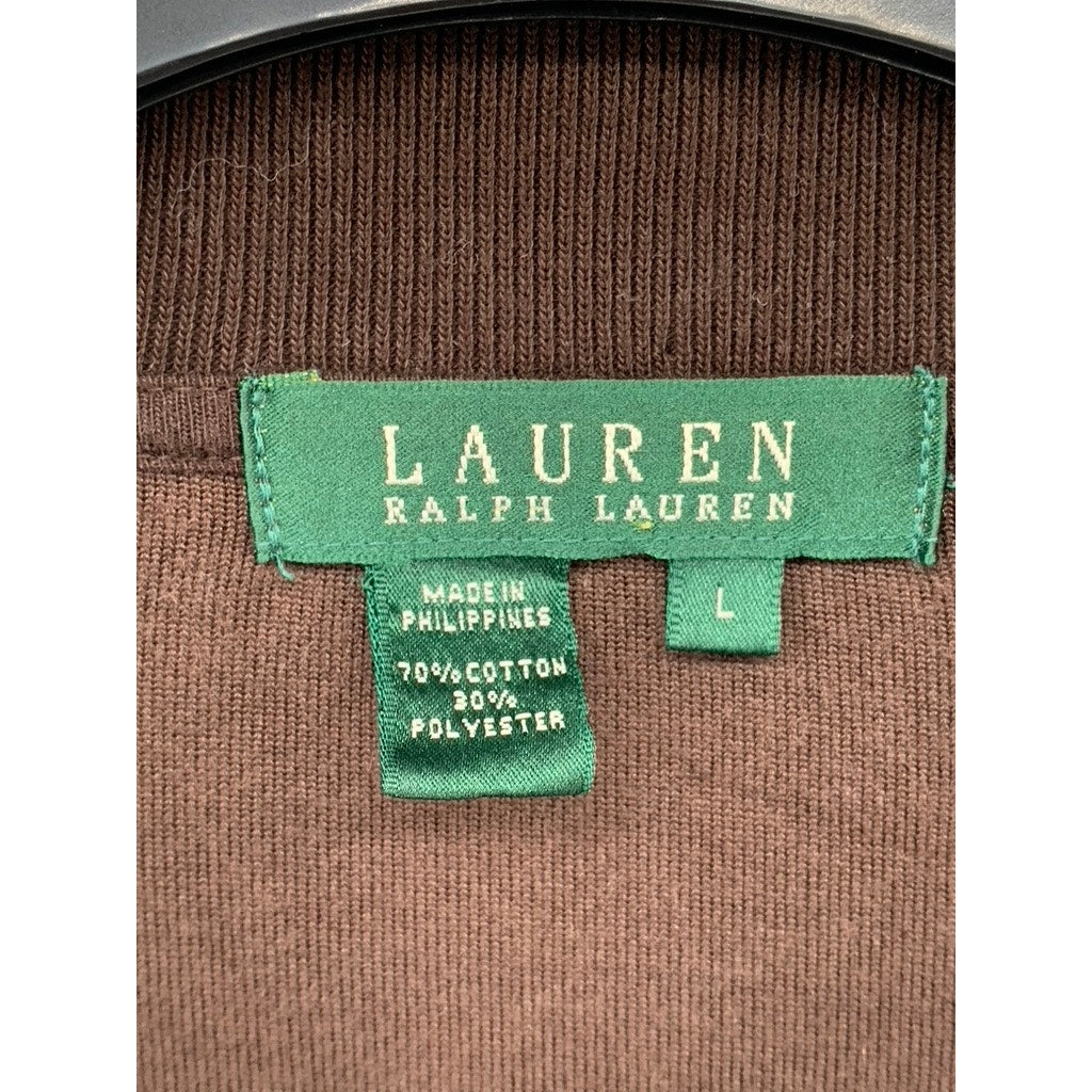 LAUREN RALPH LAUREN Women's Vintage Brown Velvet Snap-Button Sweater SZ L