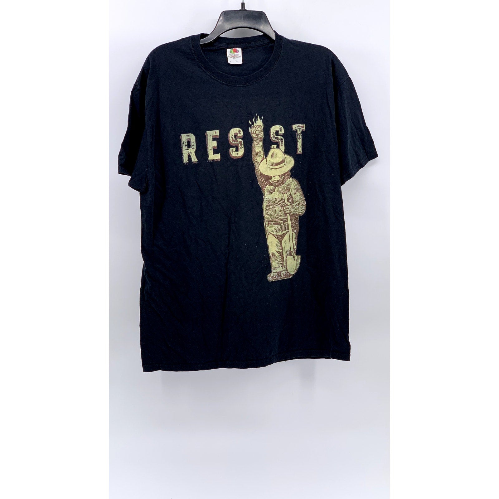 FRUIT OF THE LOOM Men's Black-Gold Resist Smokey Bear T-Shirt SZ L