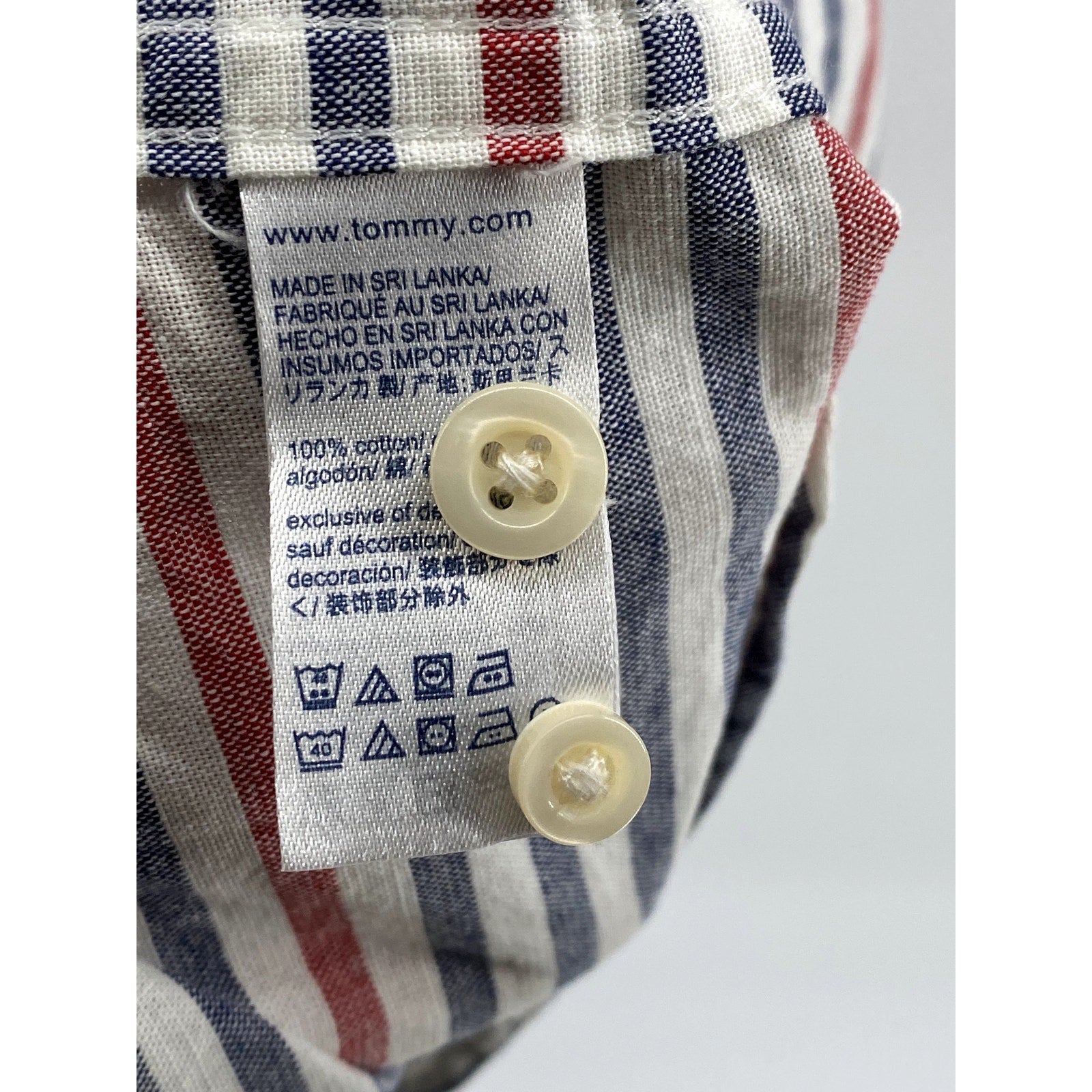 TOMMY HILFIGER Men's Blue-Red Striped Classic-Fit Button-Up Shirt SZ L