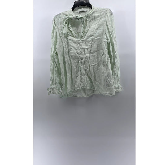 ZARA Women's Light Green Linen Keyhole Tie-Neck Long Sleeve Top SZ XS
