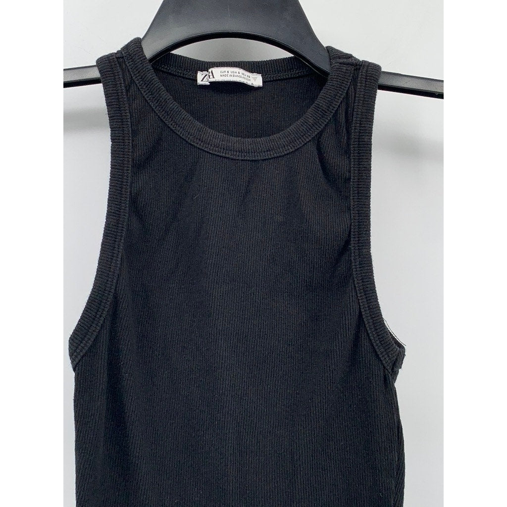 ZARA Women's Black Ribbed Cropped Tank Top SZ S