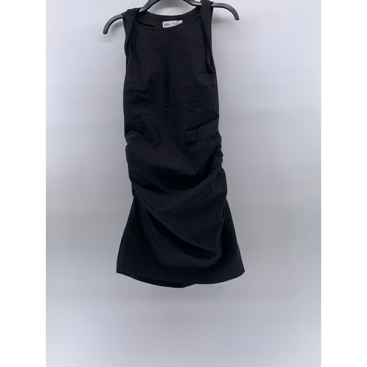 ZARA Women's Black Solid Crewneck Sleeveless Side Ruched Bodycon Mini Dress SZ M