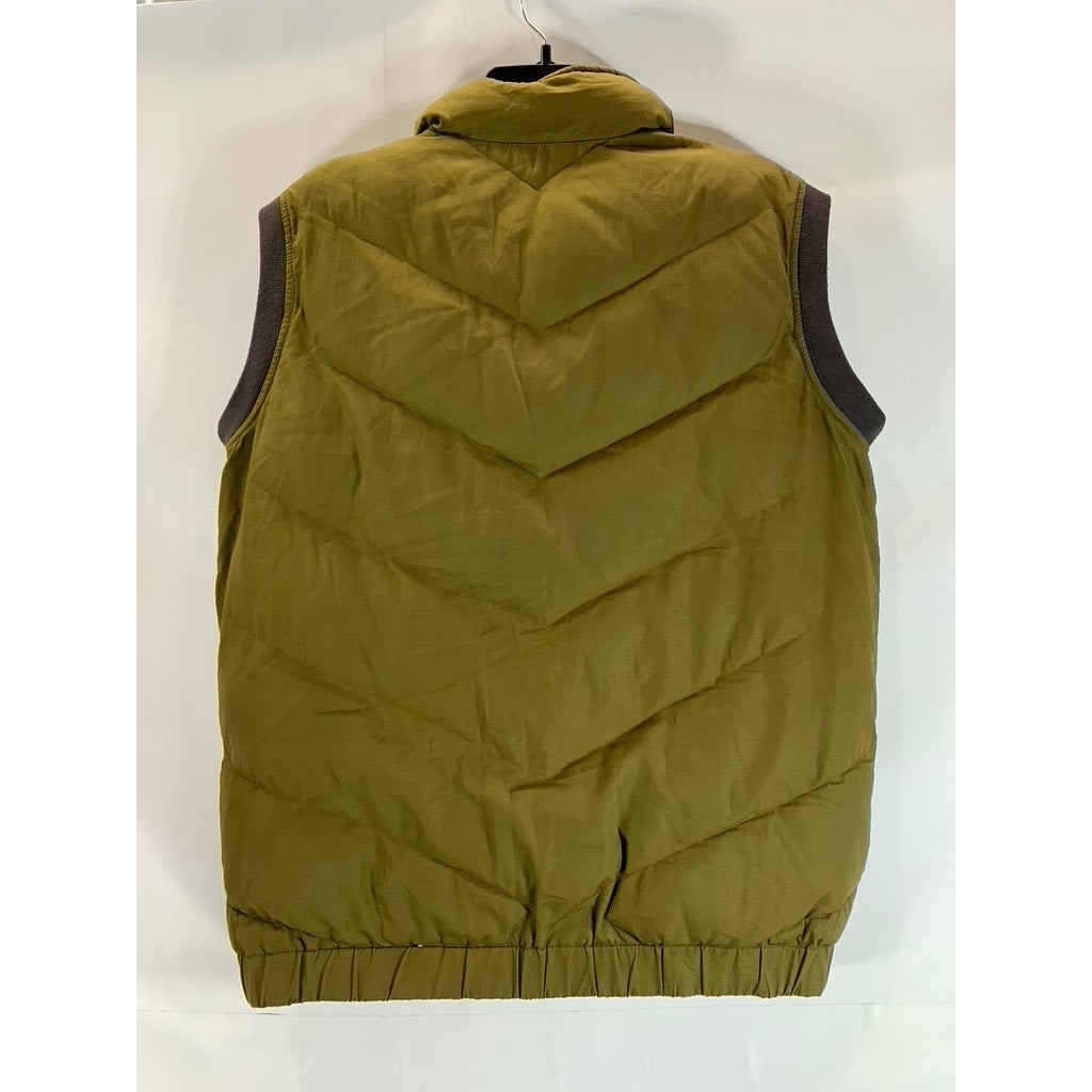 ADIDAS Men’s Army Green Snap-Button Stand Collar Puffer Vest SZ M