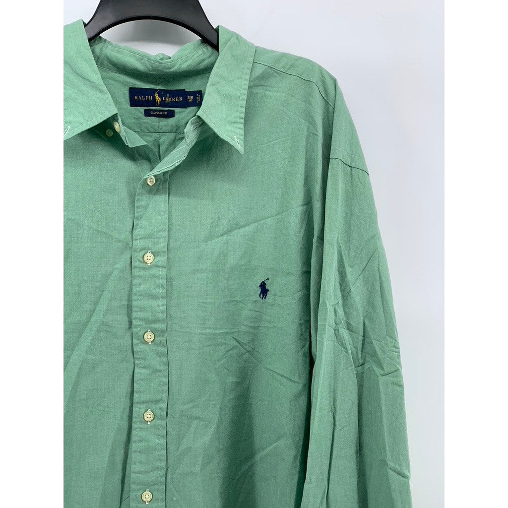 RALPH LAUREN Men's Big Green Classic-Fit Button-Up Long Sleeve Shirt SZ 3XB