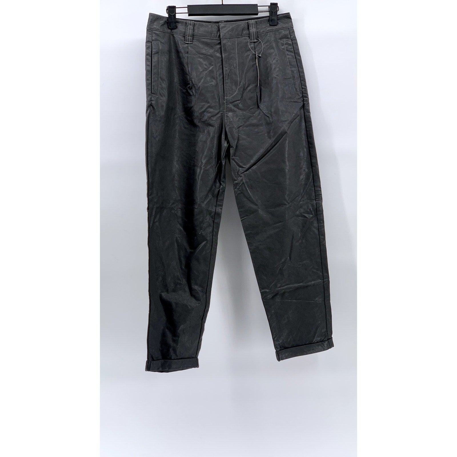 ASOS Women's Black Faux-Leather Slim-Leg Cuffed Hook & Bar Pant SZ 29