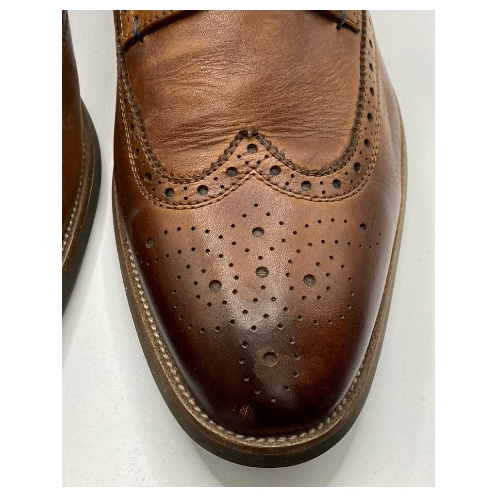 FLORSHEIM Men's Cognac Leather Orthotech Lace-Up Wingtip Oxford Shoes SZ 10