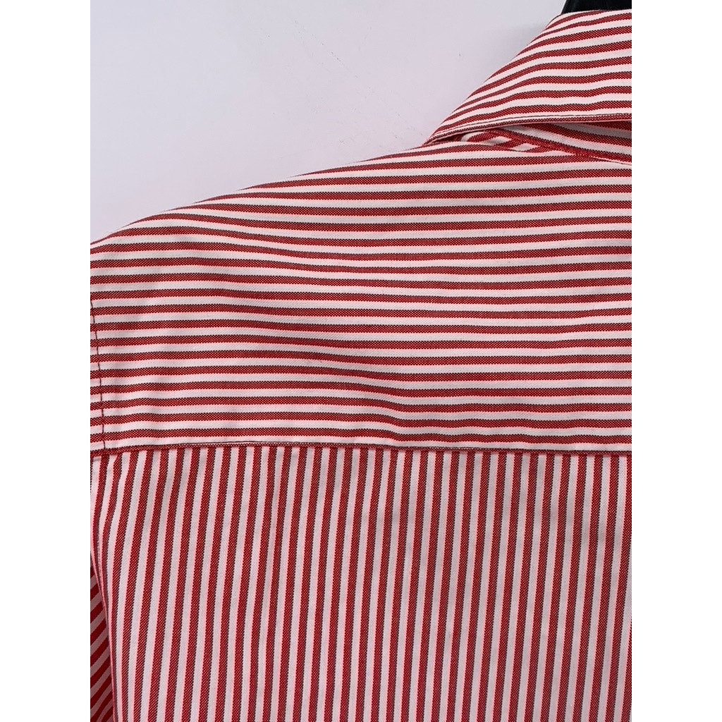 WILLI SMITH Women's Red-White Striped Button-up Regular-Fit Long Sleeve Top SZ L