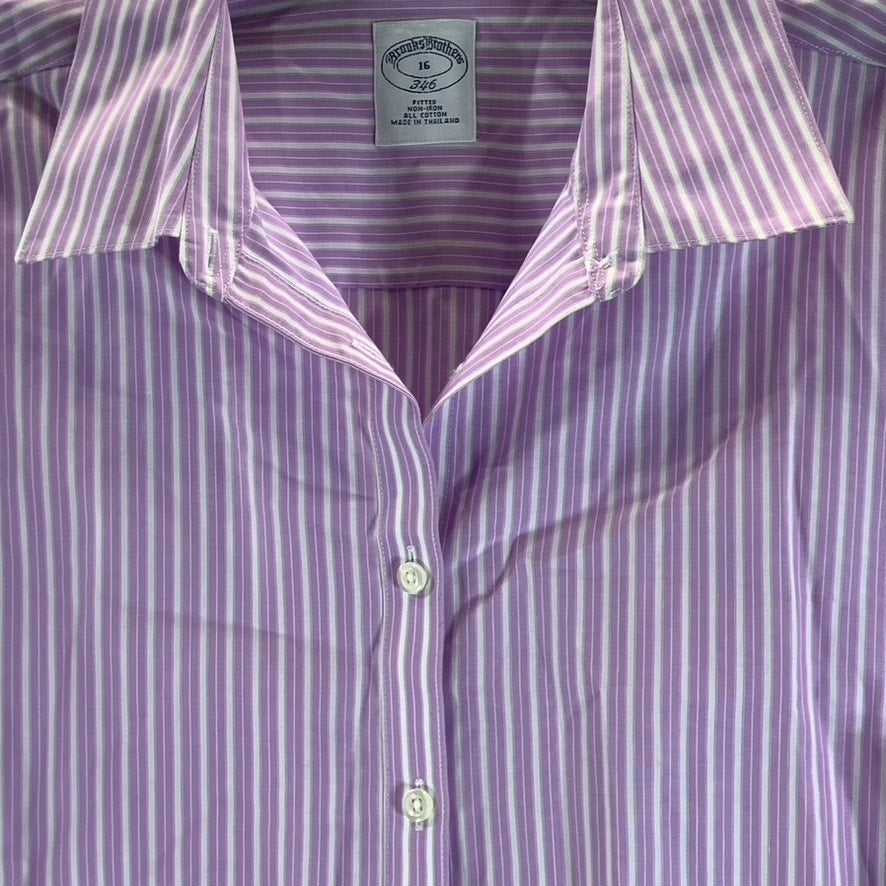 BROOKS BROTHER 346 Women's Purple Striped Fitted Non-Iron Button-Up Top SZ 16