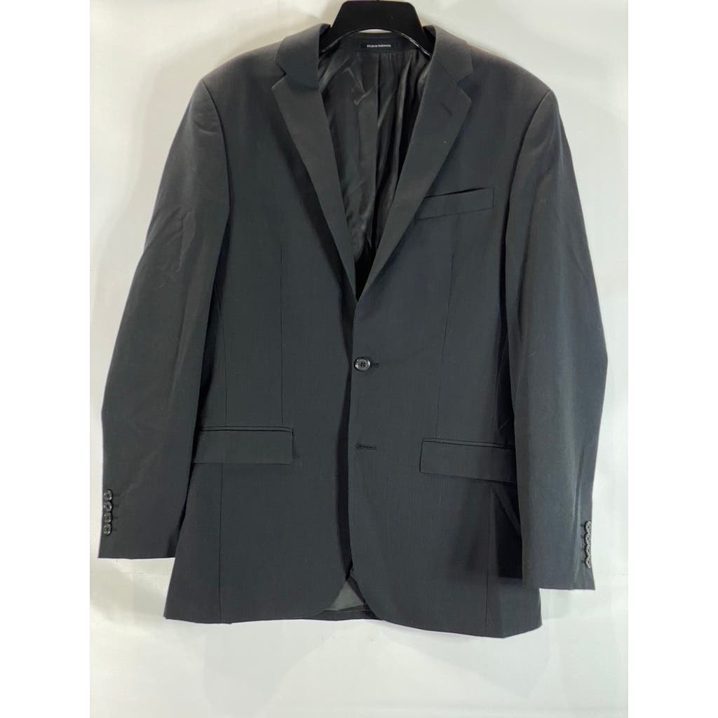 EGARA Men's Black Skinny-Fit Ribbed Two-Button Wool-Blend Long Blazer SZ 38L