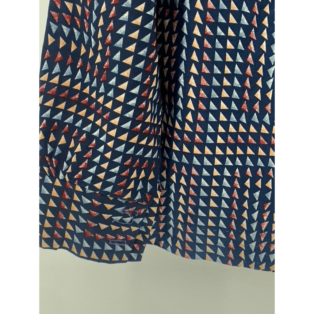 UNBRANDED Men's Blue-Multi Triangle Long Sleeve Button-Up Regular-Fit Shirt SZ M